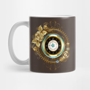 Steampunk Gold Clock with Gold Rose Mug